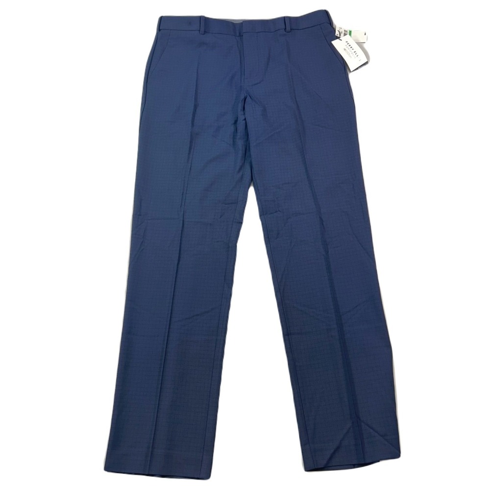 Perry‎ Ellis Check Dress Pants Mens 34x32 Navy Blue Modern-Fit Resolution NEW